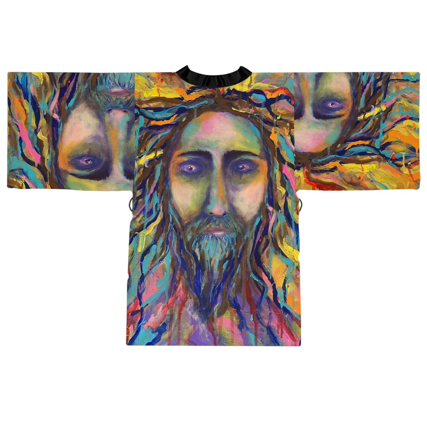 Artistic Long Sleeve Kimono Robe - Vibrant Design for Spiritual Comfort