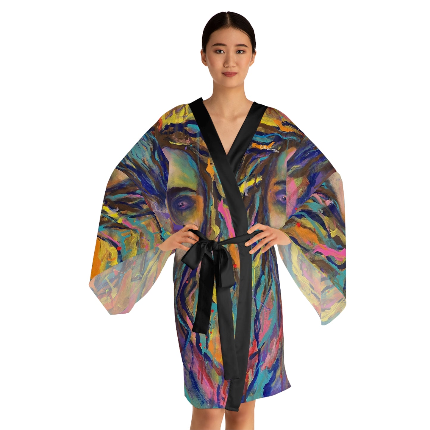 Artistic Long Sleeve Kimono Robe - Vibrant Design for Spiritual Comfort