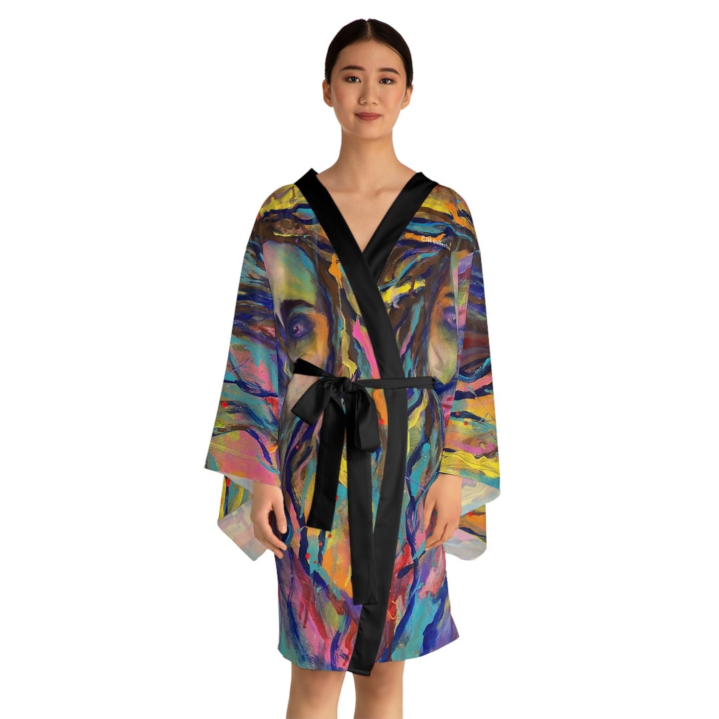 Artistic Long Sleeve Kimono Robe - Vibrant Design for Spiritual Comfort