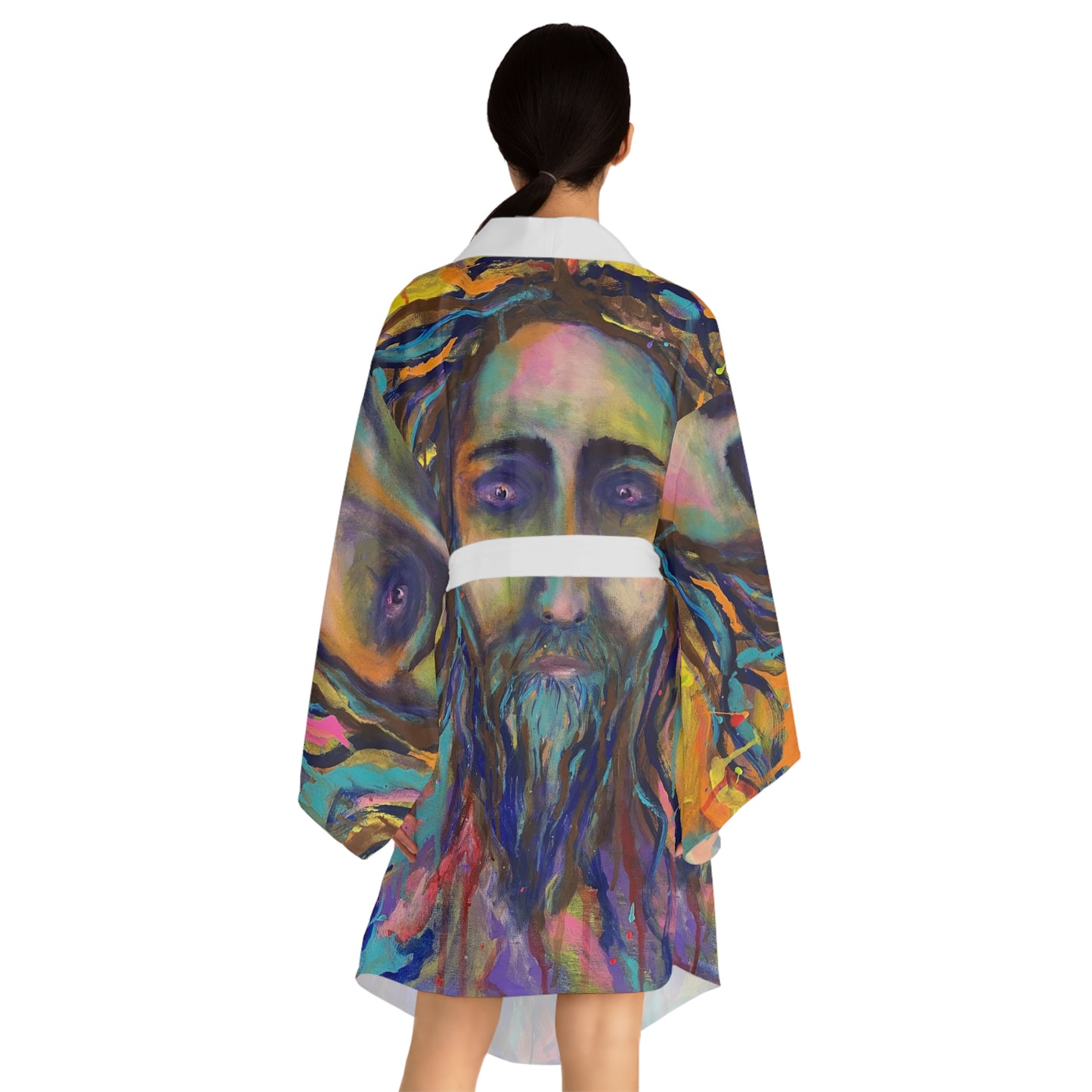 Artistic Long Sleeve Kimono Robe - Vibrant Design for Spiritual Comfort