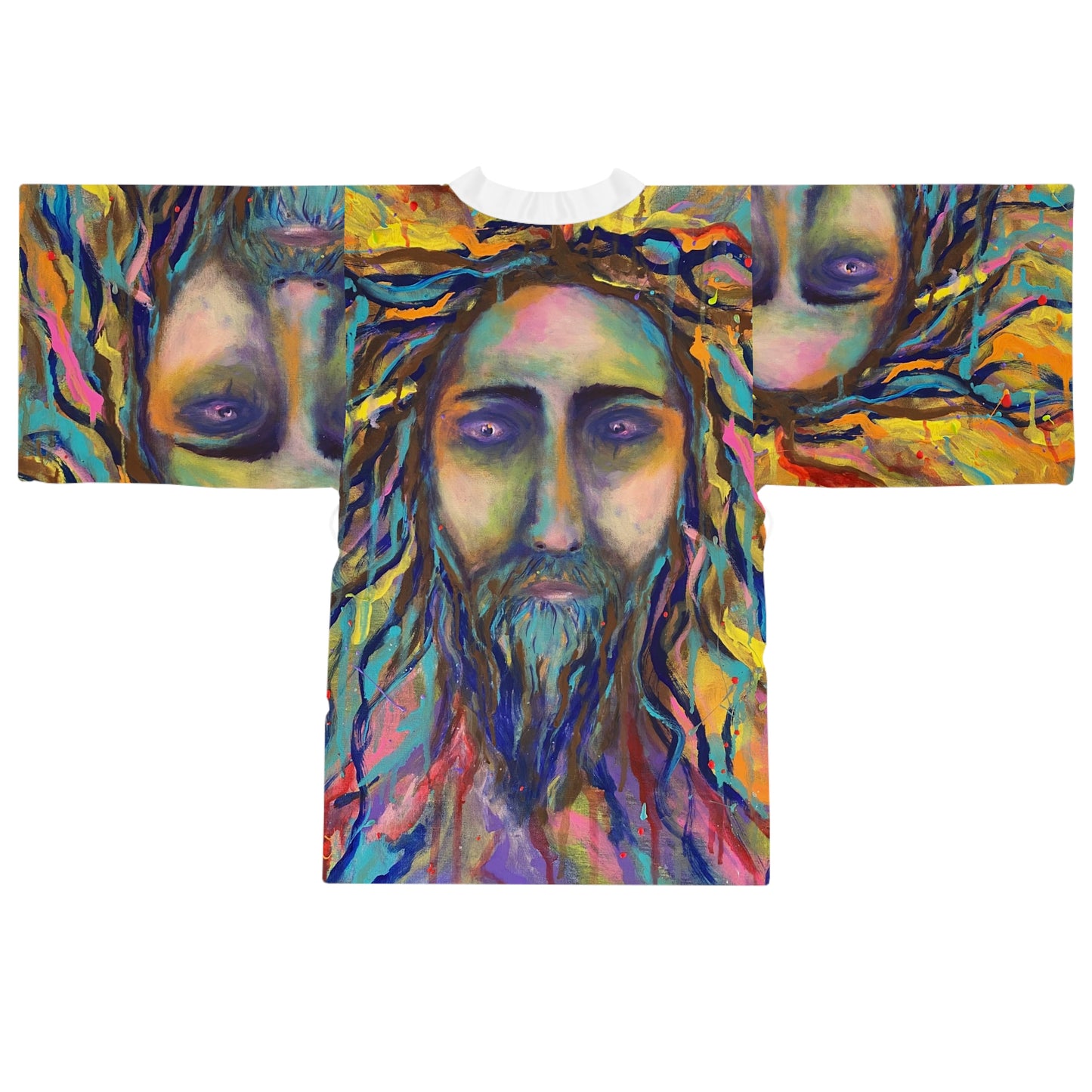 Artistic Long Sleeve Kimono Robe - Vibrant Design for Spiritual Comfort