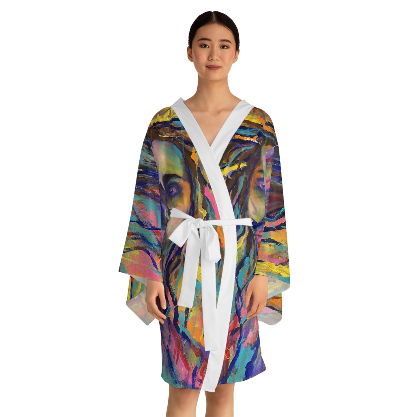 Artistic Long Sleeve Kimono Robe - Vibrant Design for Spiritual Comfort