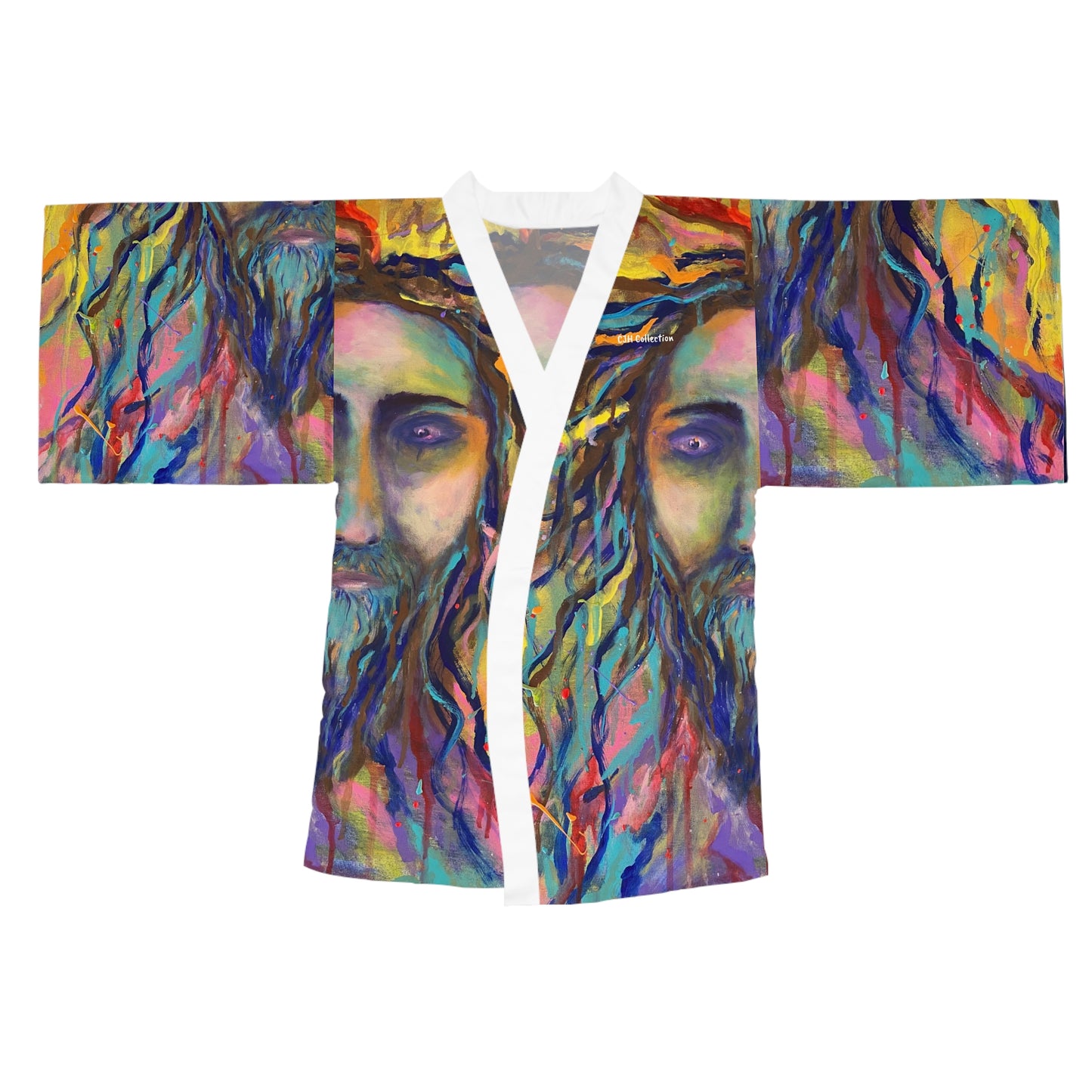 Artistic Long Sleeve Kimono Robe - Vibrant Design for Spiritual Comfort