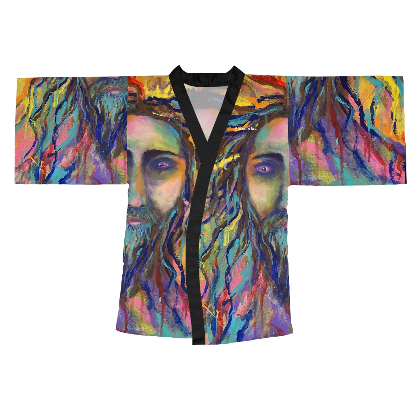 Artistic Long Sleeve Kimono Robe - Vibrant Design for Spiritual Comfort