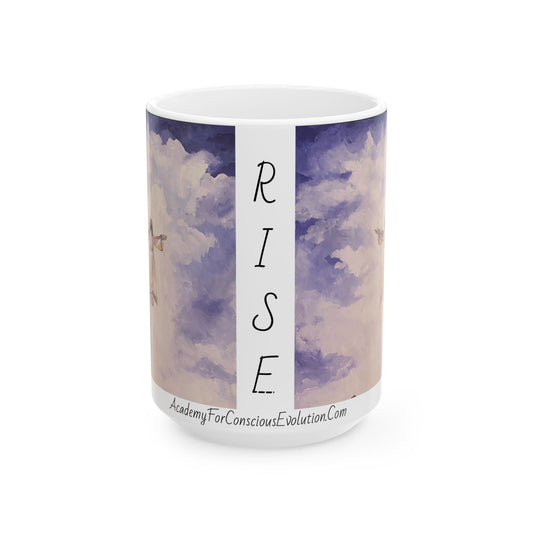 RISE , White Ceramic Mug, (11oz, 15oz)