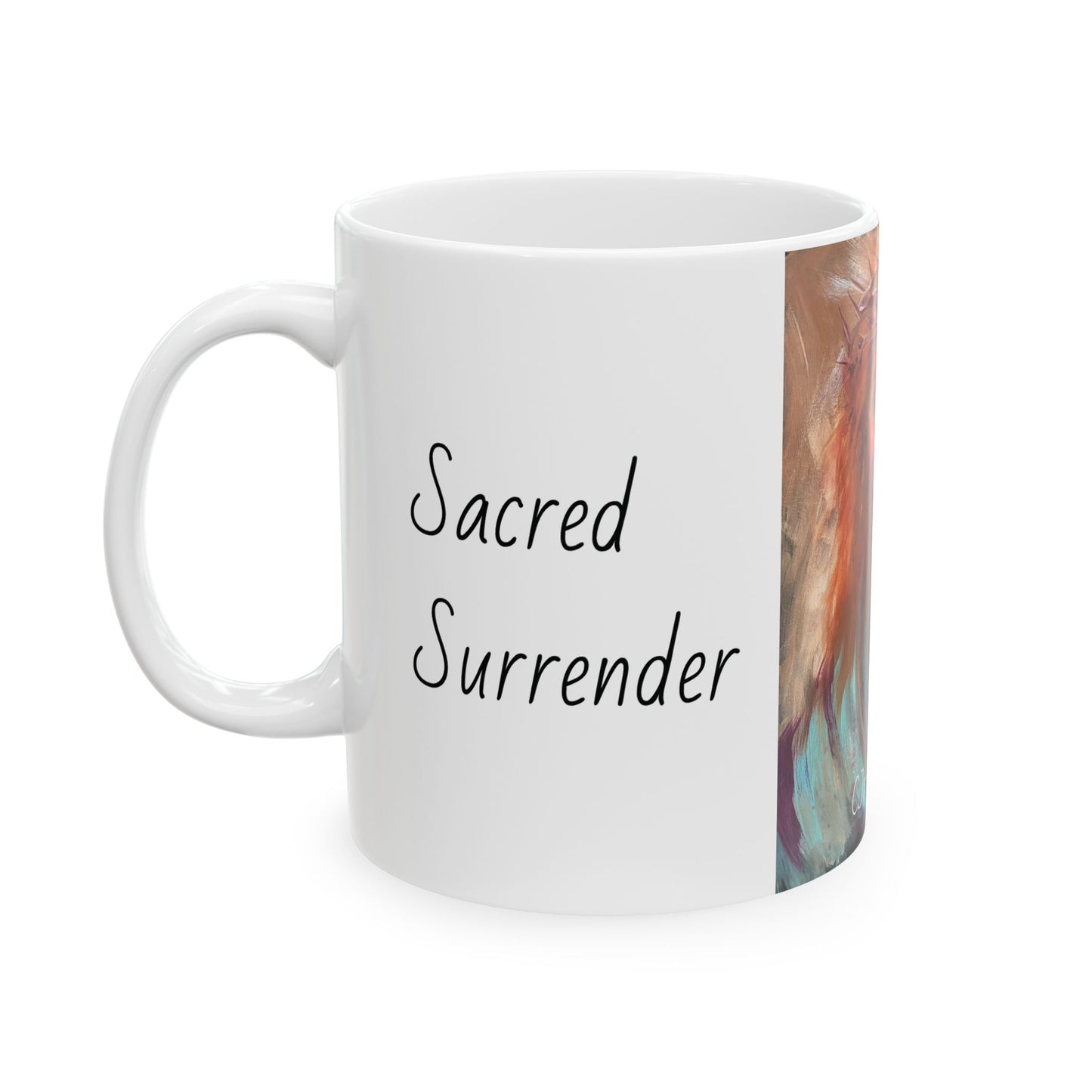 Jesus: Sacred Surender, White Ceramic Mug, (11oz, 15oz)